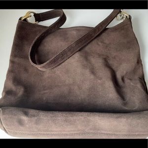 Brown suede shoulder bag.